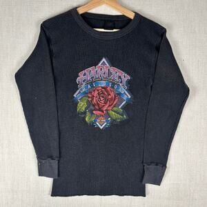Vintage Harley Davidson 3D Emblem 80s Rose Graphic XS Thermal